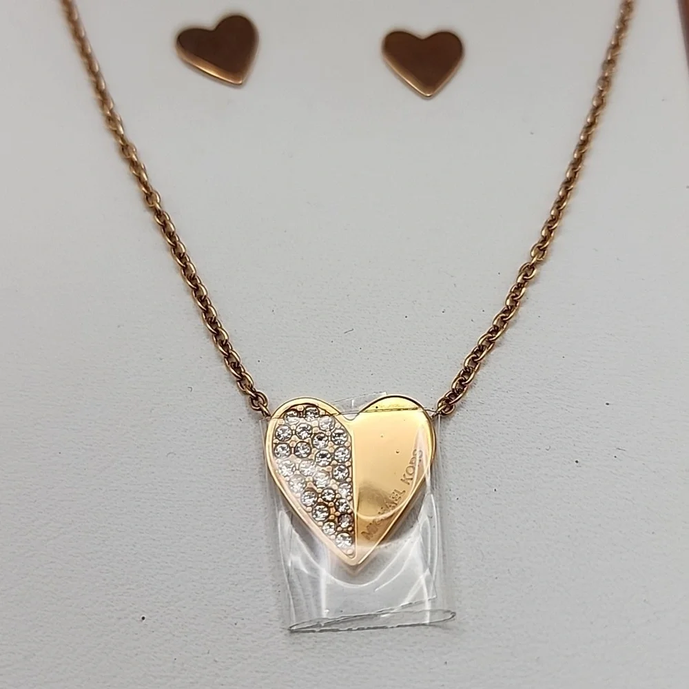 Michael Kors‎ Rose Gold Tone Heart Necklace and Earrings Set